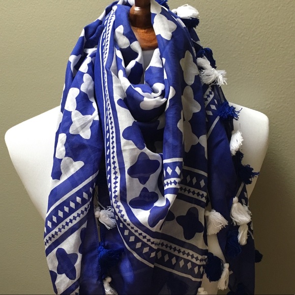 Kate Spade Cobalt Blue and White Lantern Scarf - Picture 2 of 8